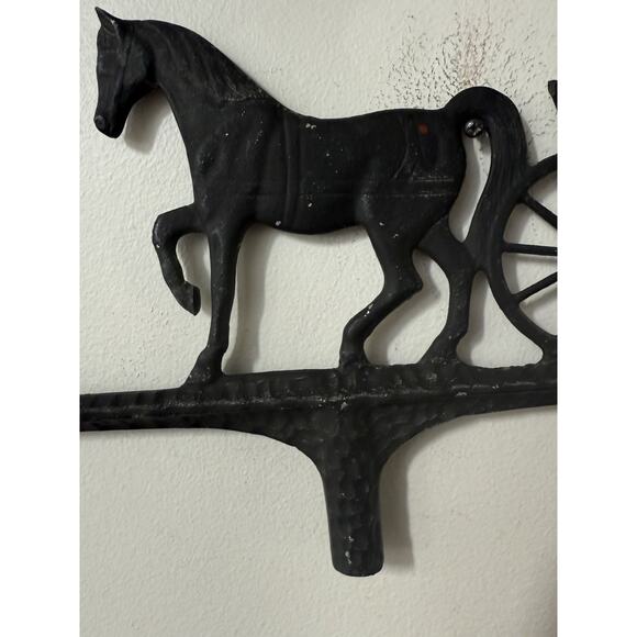 Vintage Cast Iron Horse Buggy Weathervane Equestrian Topper Black Farmhouse - Picture 5 of 10